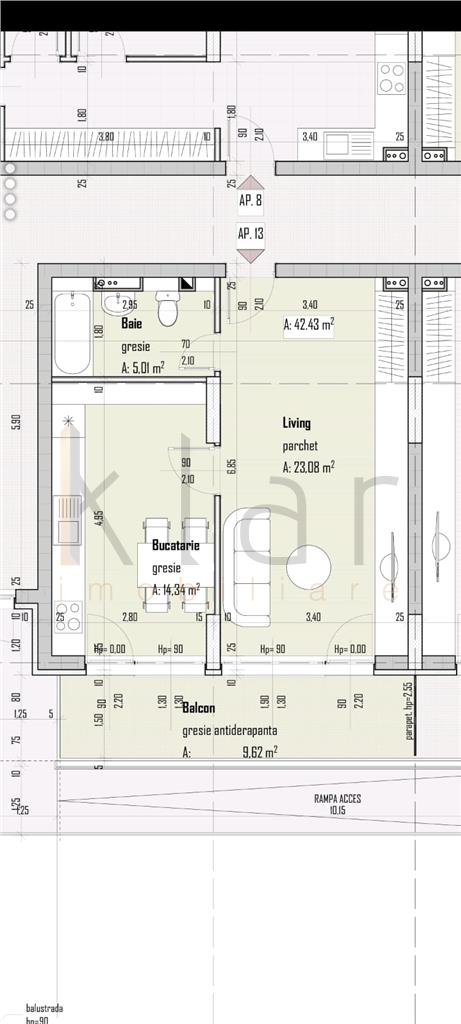 Apartament 2 Camere FINISAT,42mp,balcon 9mp, Baciu,zona Petrom