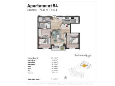 Apartament cu 3 camere bloc nou zona Kaufland  Marasti