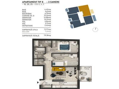 Apartament 3 camere, bloc nou in Centru!