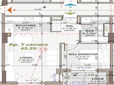 Apartament 1 camera 45,29mp, balcon 4,35mp, Iris, zona Terapia