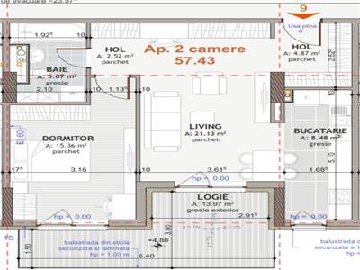 Apartament 2 camere 57,43mp, balcon 13,97mp, Iris, zona Terapia
