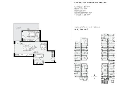 Apartament SEMIFINISAT 2 camere 45,78mp,terasa 14,35mp,Sopor,Baza Sportiva