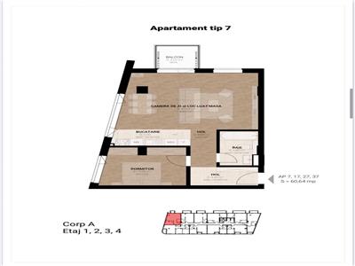 Apartament 2 camere SEMIFINISAT 60.69mp,balcon 6.3mp, zona Garii