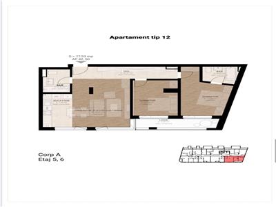 Apartament 3 camere SEMIFINISAT 77.53mp,balcon 5.98mp, zona Garii